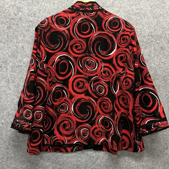 Ivy Chic Open Front Jacket Women's Size 2X Red Black Abstract Swirl Studded Trim - Picture 5 of 12